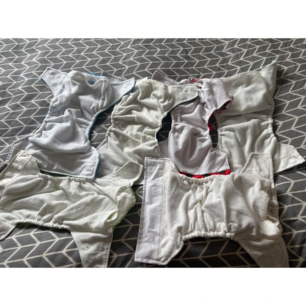 KaWaii Baby Reusable Cloth Diaper Lot 6 Covers 6 Inserts Adjustable Snaps Mixed